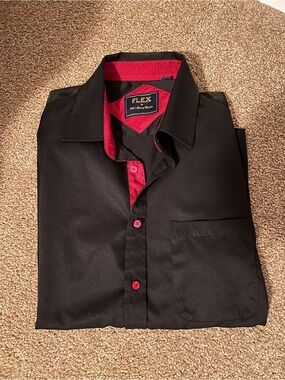 FLEX Men's Black Dress Shirt with Red Contrast Trim